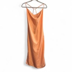 Elegant Peach Orange 90s Style Slip Dress L